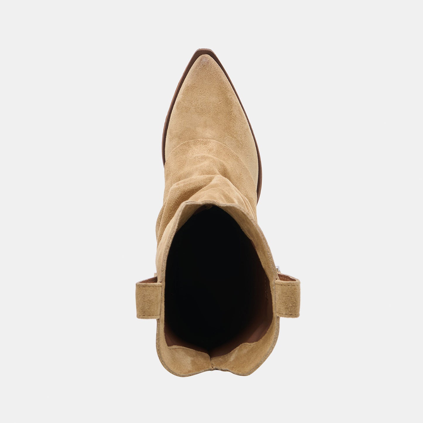 Camel Faux Suede Almond-Toe Buckle Strap Chic Mid Calf Cowgirl Boots