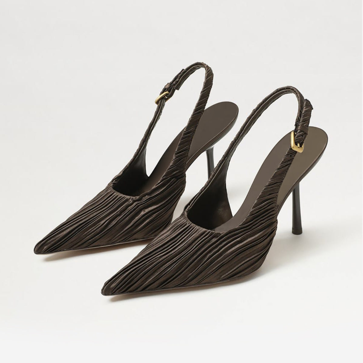 Dark Green Striped Satin Pointed-Toe Back Strap Chic High Heels Pumps