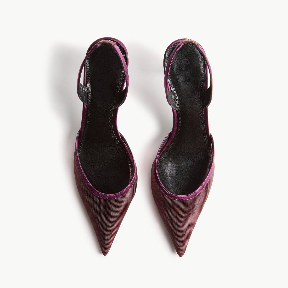 Green Mesh Pointed-Toe Satin Slingback Slip-On Kitten Heels
