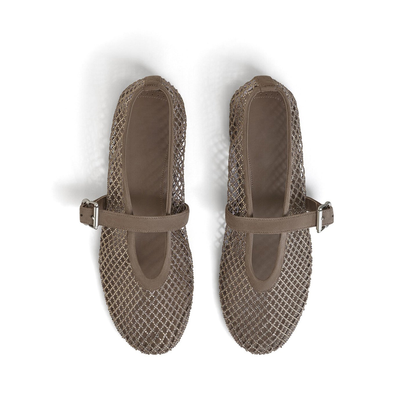 Dark Gray Mesh With Rhinestones Round-Toe Mary Jane Ballet Flats