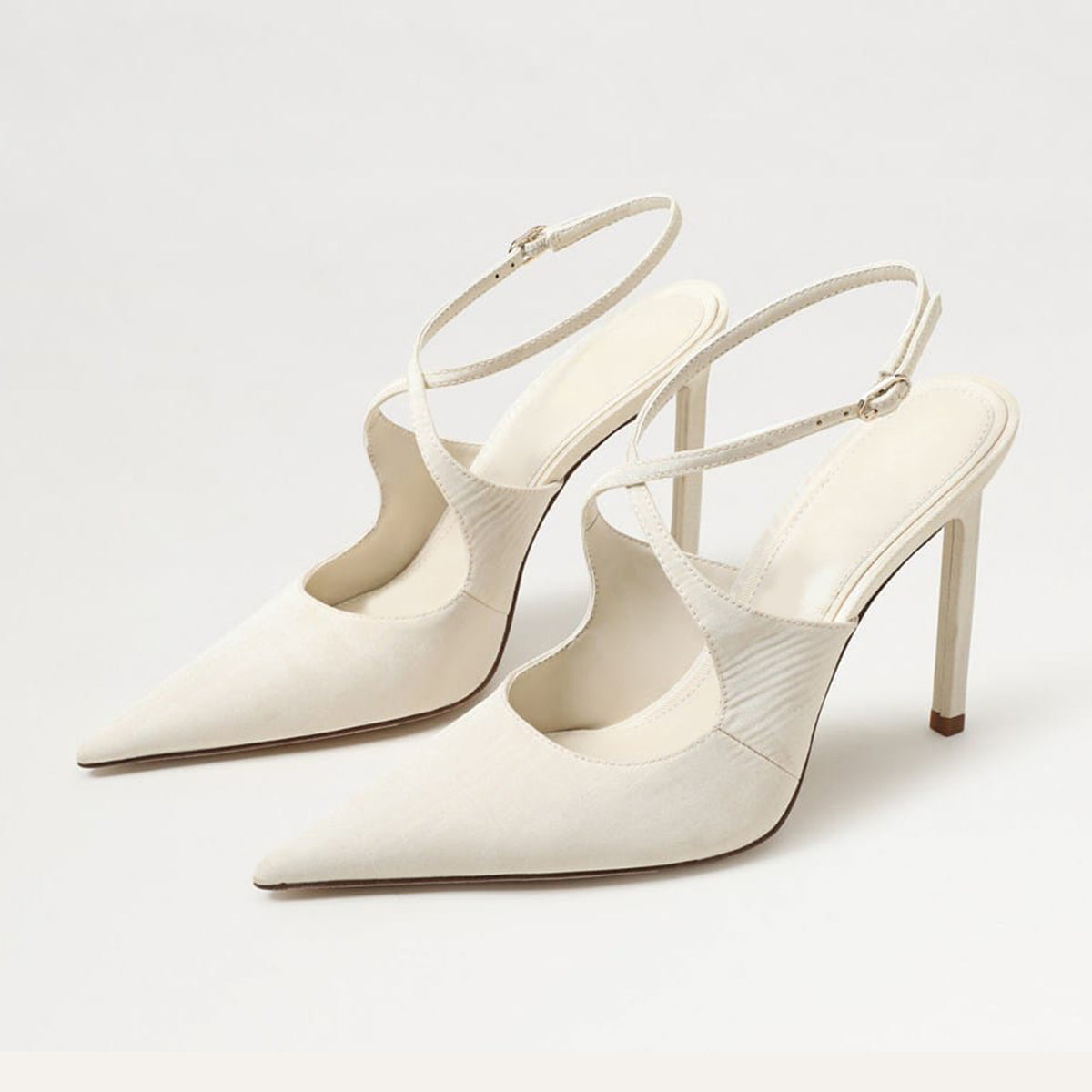 Ivory Satin Pointed-Toe Crossed Strap Chic High Heels