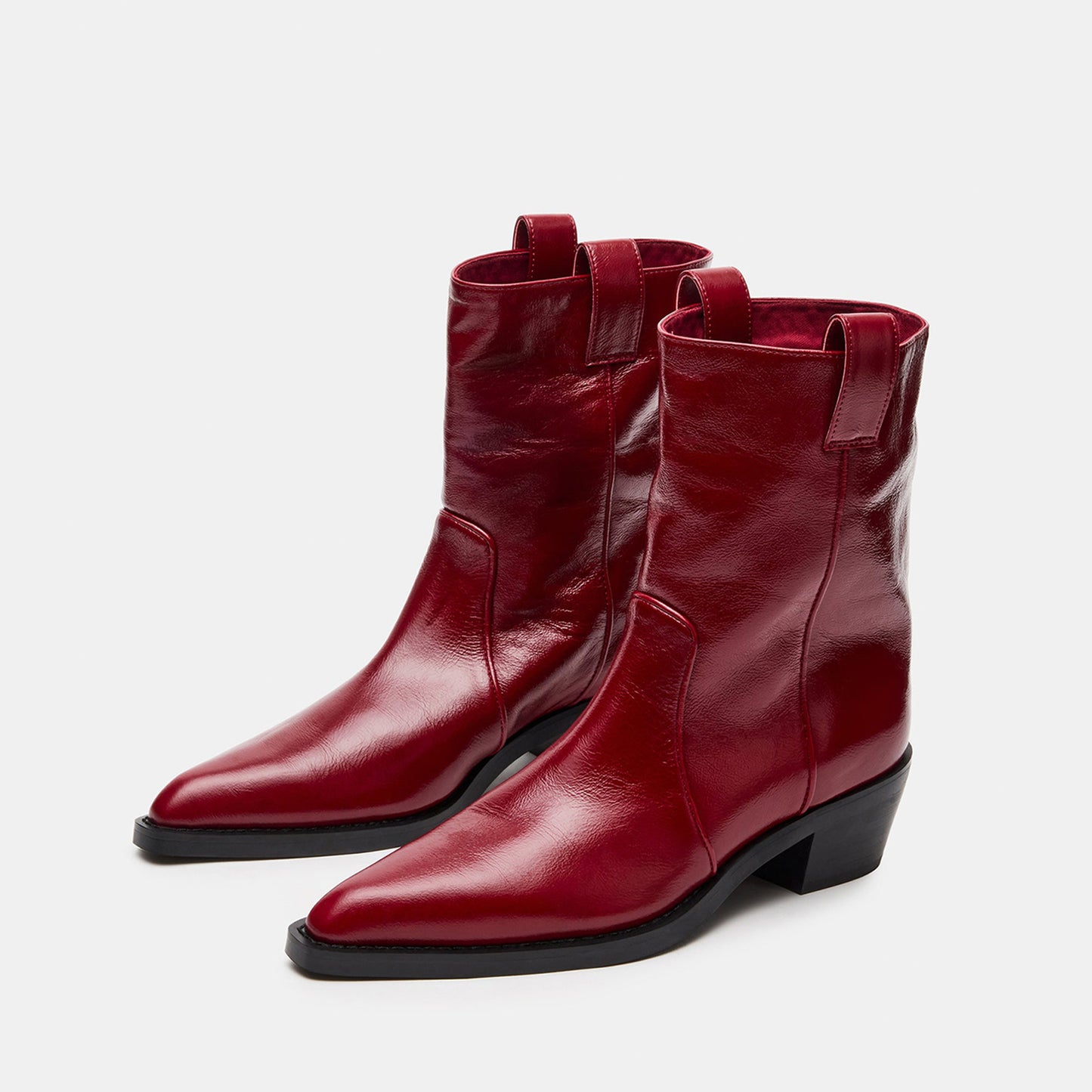 Red Snip-Toe Chic Slip-On Ankle Cowgirl Boots