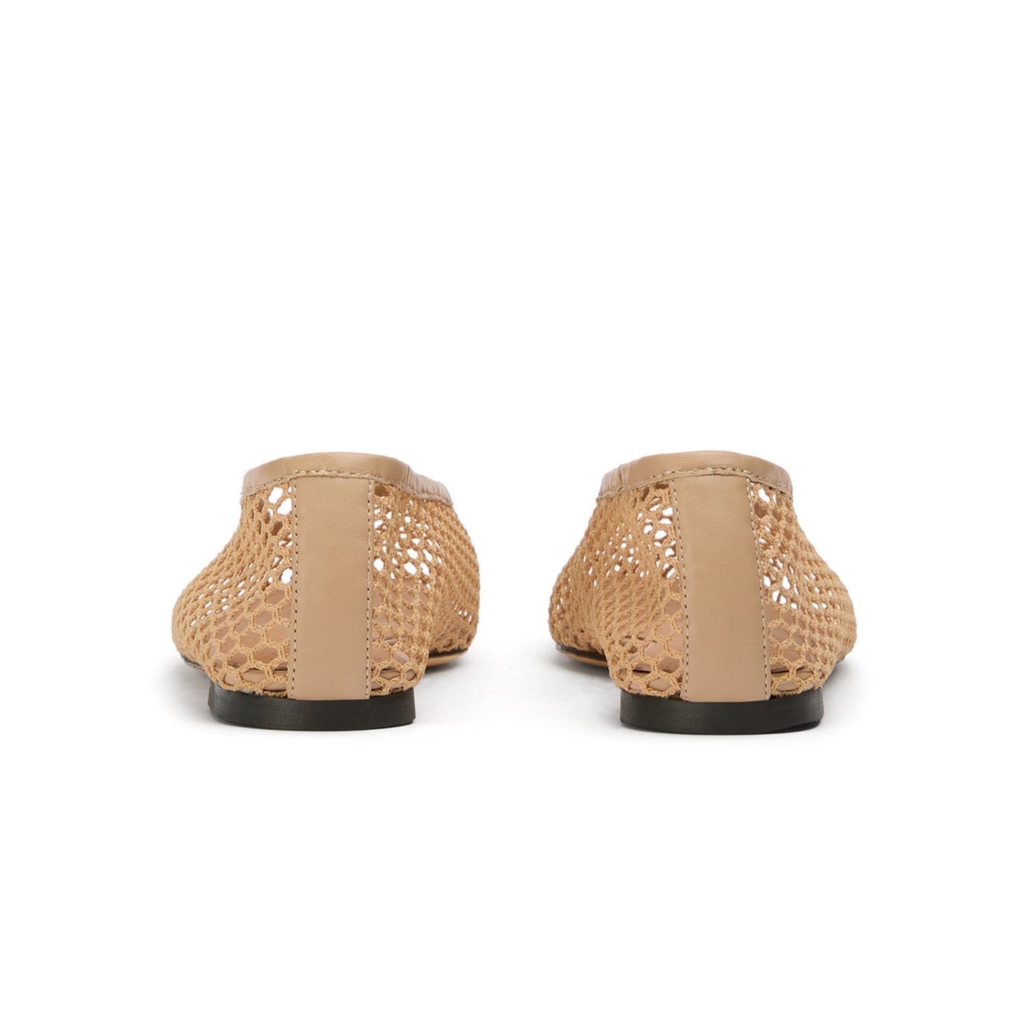 Nude Mesh Vegan Leather Square-Toe Ballet Flats