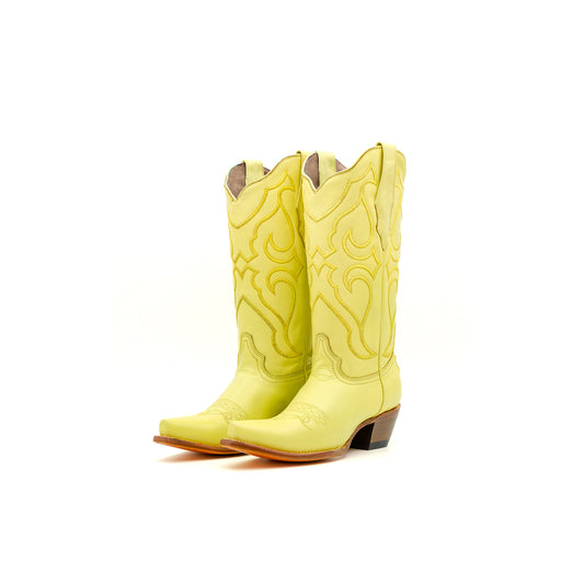 Yellow Snip-Toe Embroidery Classic Mid Calf Cowgirl Boots