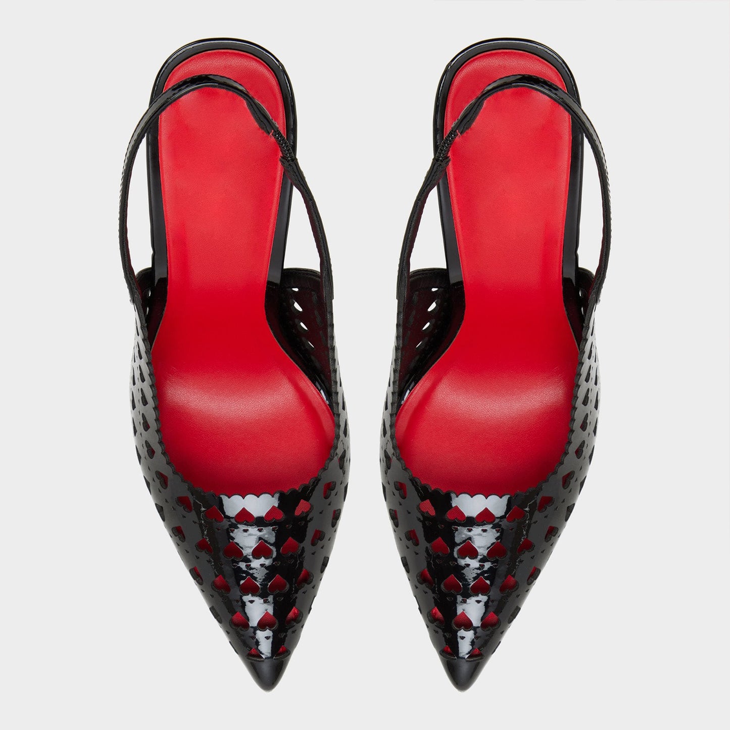 Patent Black Pointed-Toe Full Heart Cutout Slingback High Heels