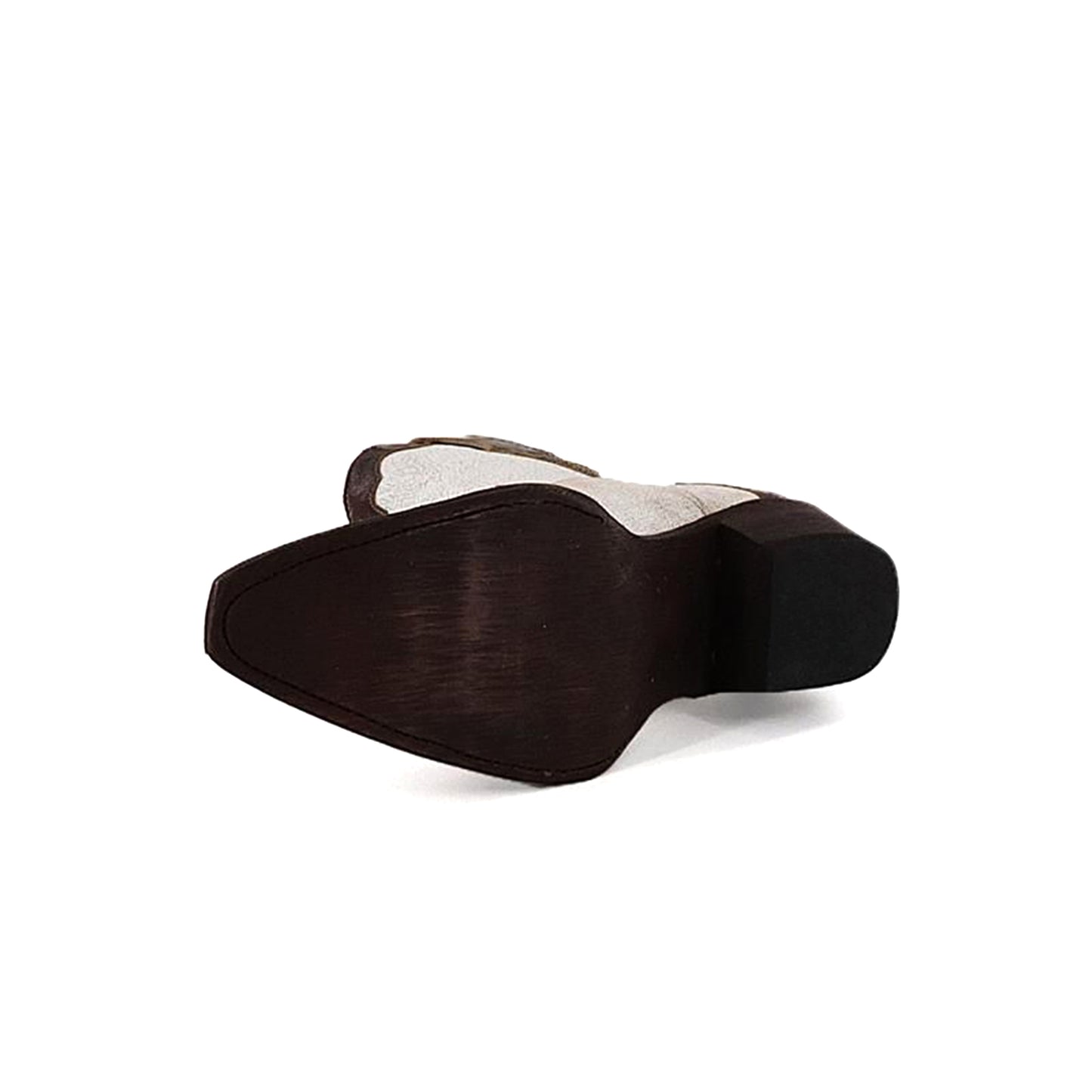 Distressed Contrast White And Brown Snip-Toe Ankle Cowgirl Boots