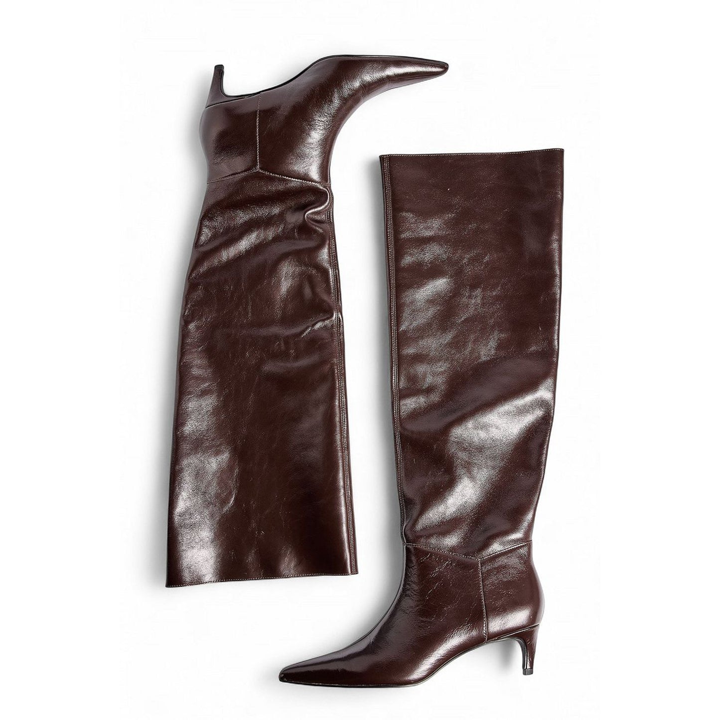 Brown Pointed-Toe Slouchy Wide Calf Knee High Stiletto Boots