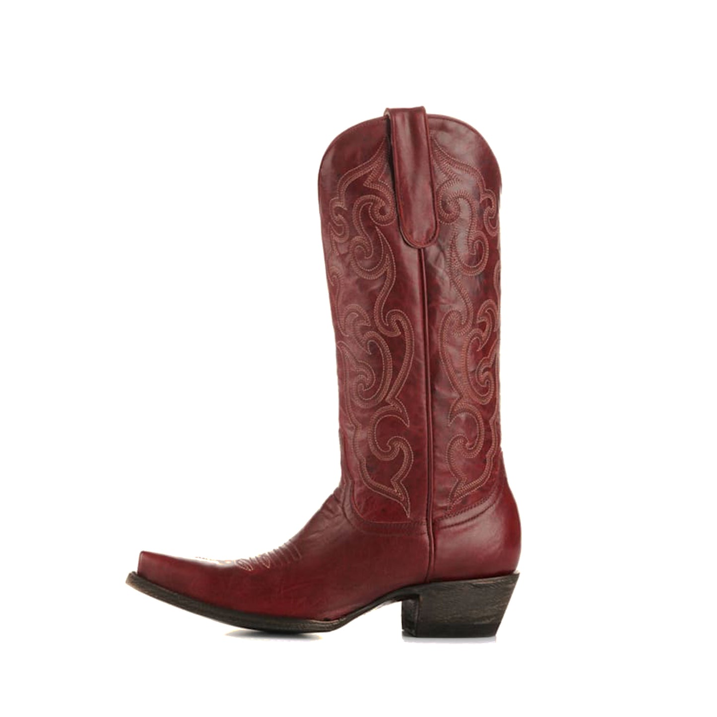 Red Snip-Toe Delicate Embroidery Mid Calf Classic Cowgirl Boots