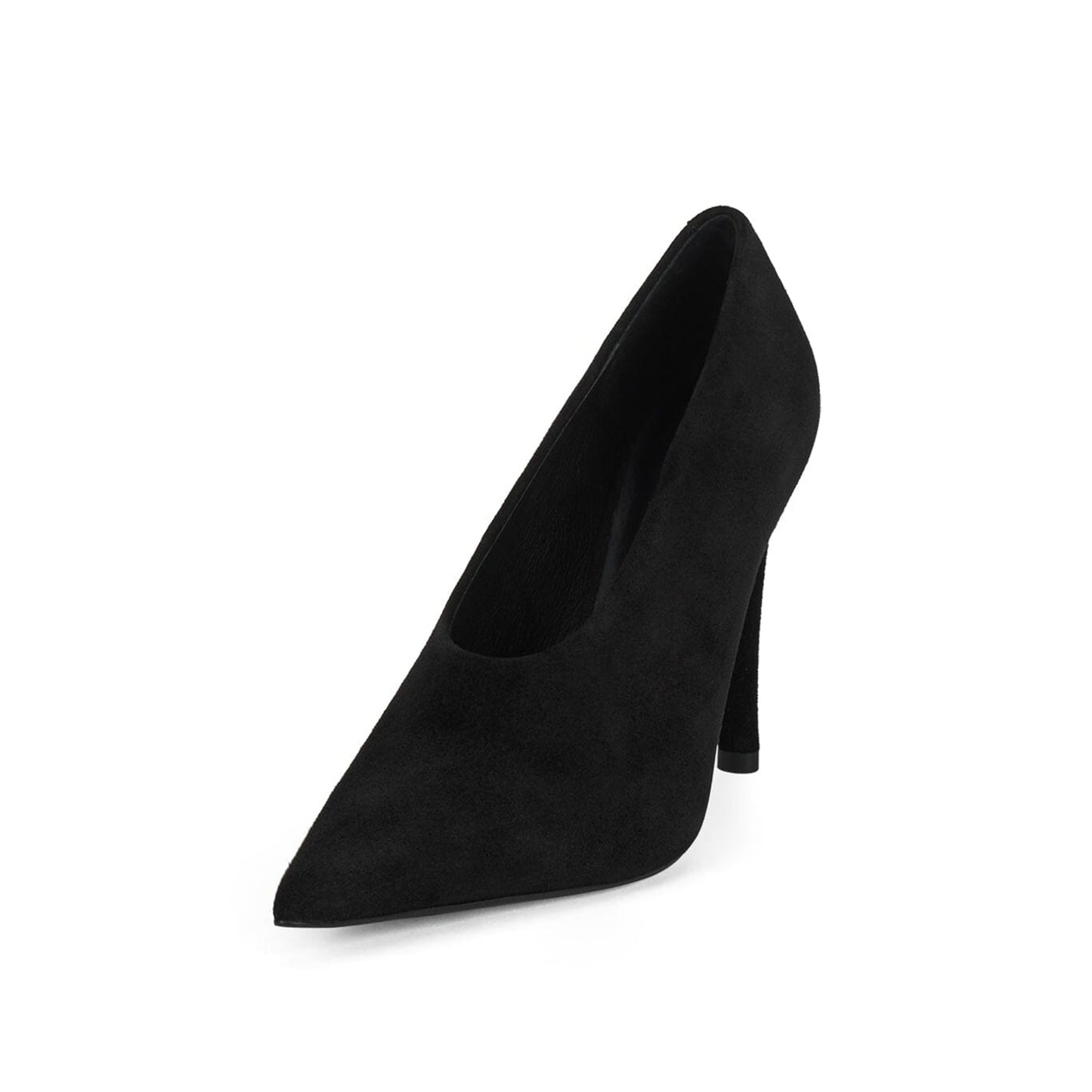 Black Faux Suede Pointed-Toe Sleek Slip-On Pumps High Heels
