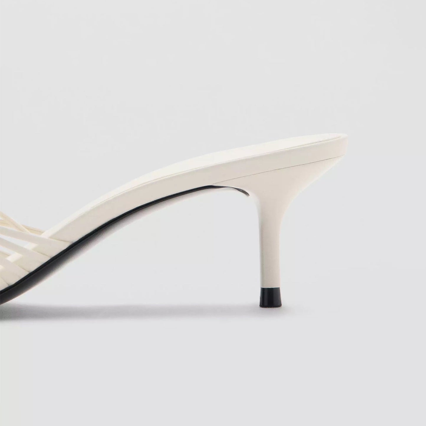 White Square-Toe Front Strappy Backless Slip-On Kitten Heels