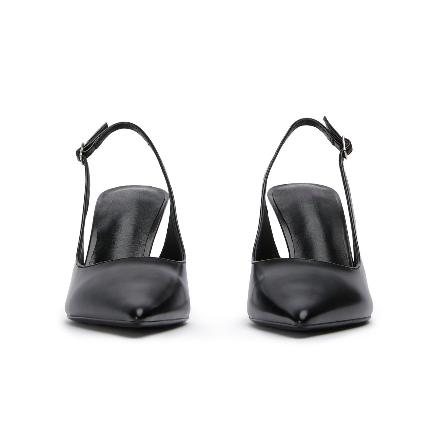Black Pointed-Toe Classic Buckle Slingback Kitten Heels