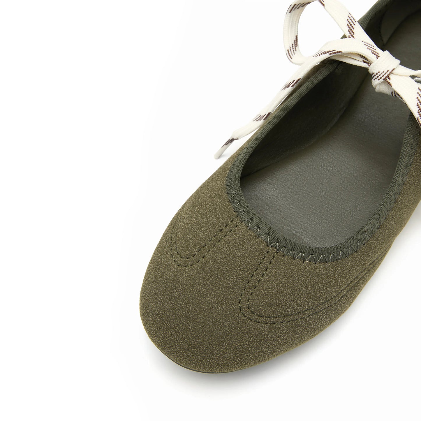 Dark Green Faux Suede Round-Toe Middle Strap Simple Ballet Flats