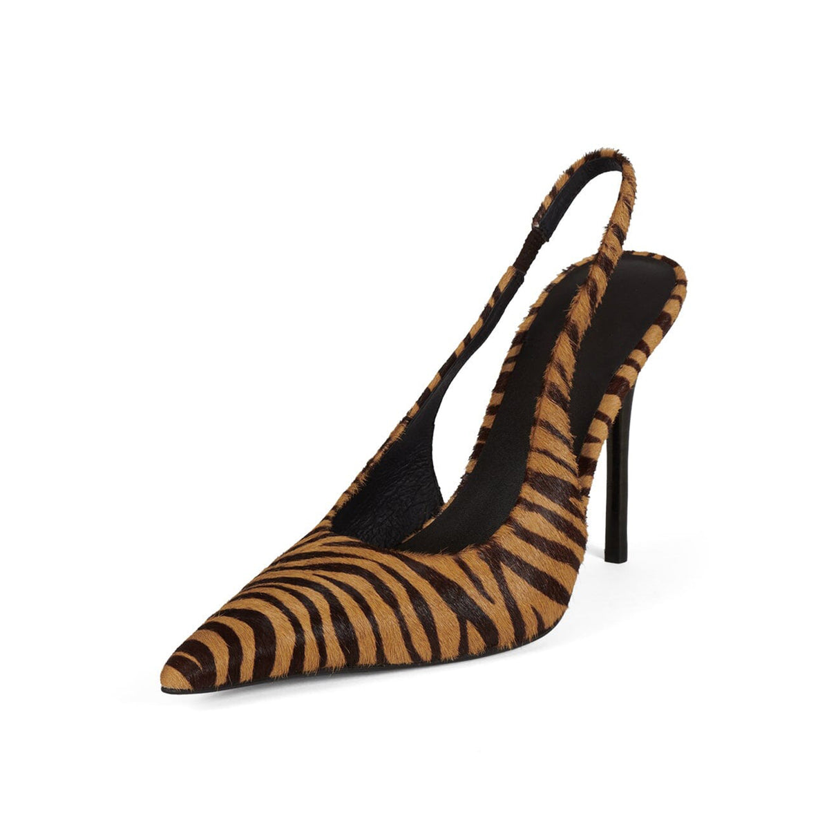 Beige Zebra Pattern Pony Hair Vegan Leather Pointed-Toe Slingback Pumps High Heels
