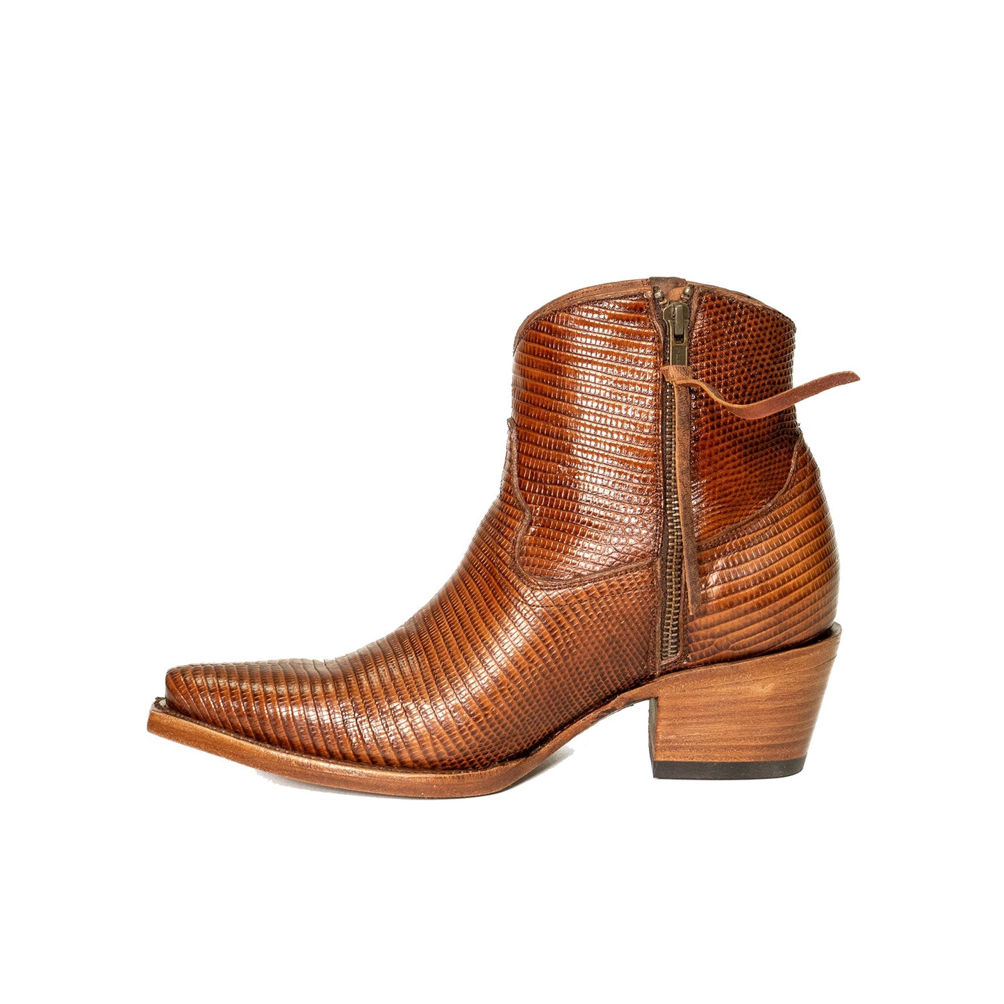 Brandy Lizard Print Snip-Toe Simple Full-Zip Ankle Cowgirl Boots