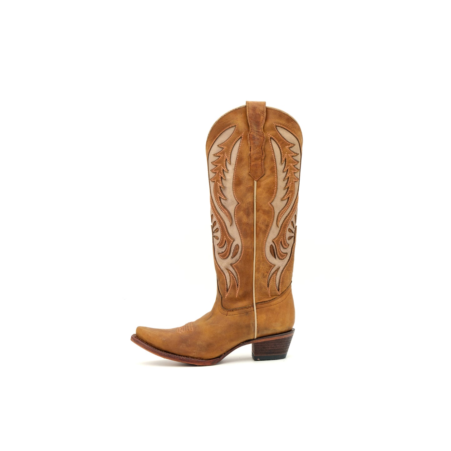 Brown Faux Suede Snip-Toe Inlay Half-Zip Knee High Cowgirl Boots