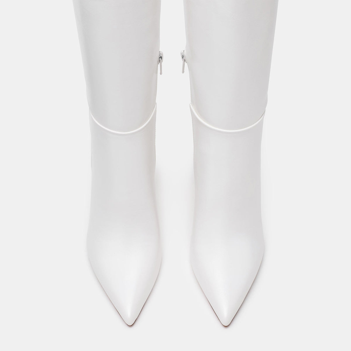 White Vegan Leather Pointed-Toe Simple Half-Zip Knee High Stiletto Boots