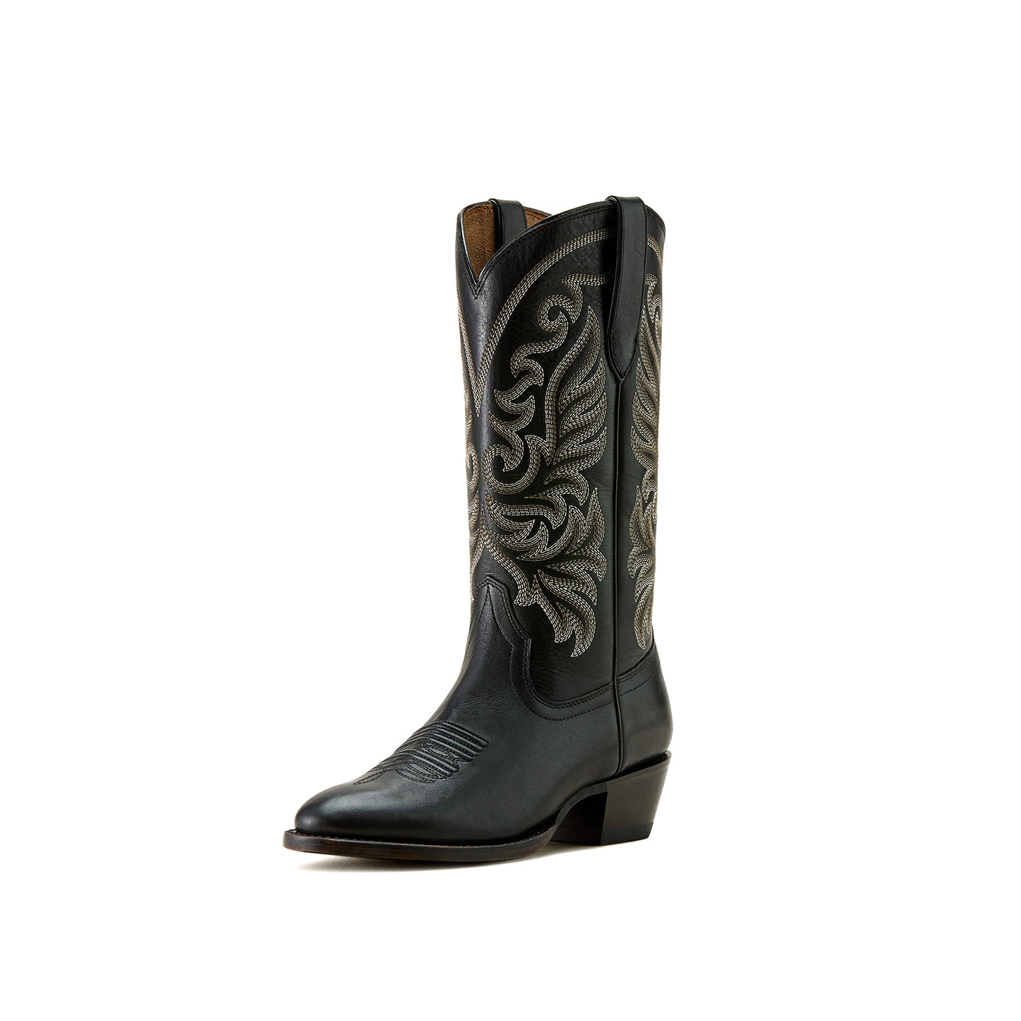 Black Round-Toe Classic Embroidery Mid Calf Cowgirl Boots