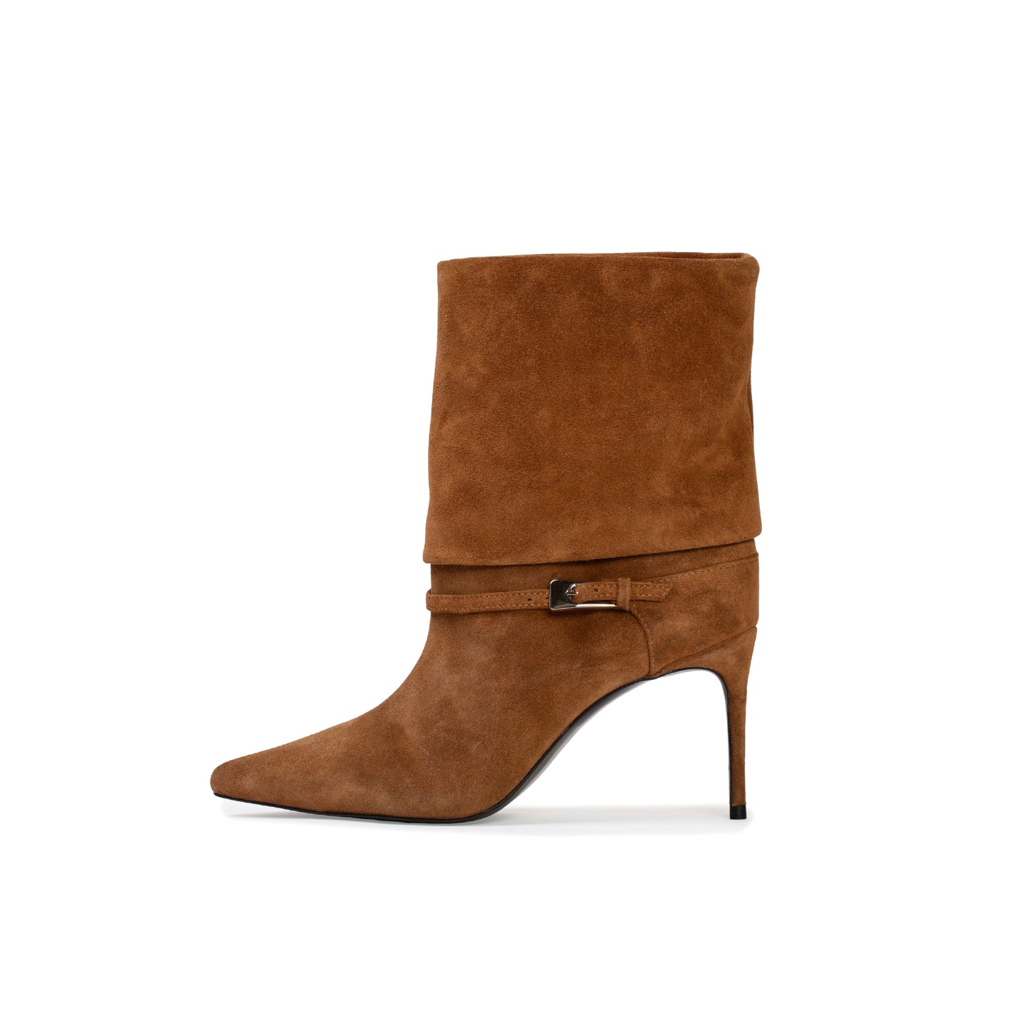 Caramel Faux Suede Pointed-Toe Short Ankle High Stiletto Heel Boots