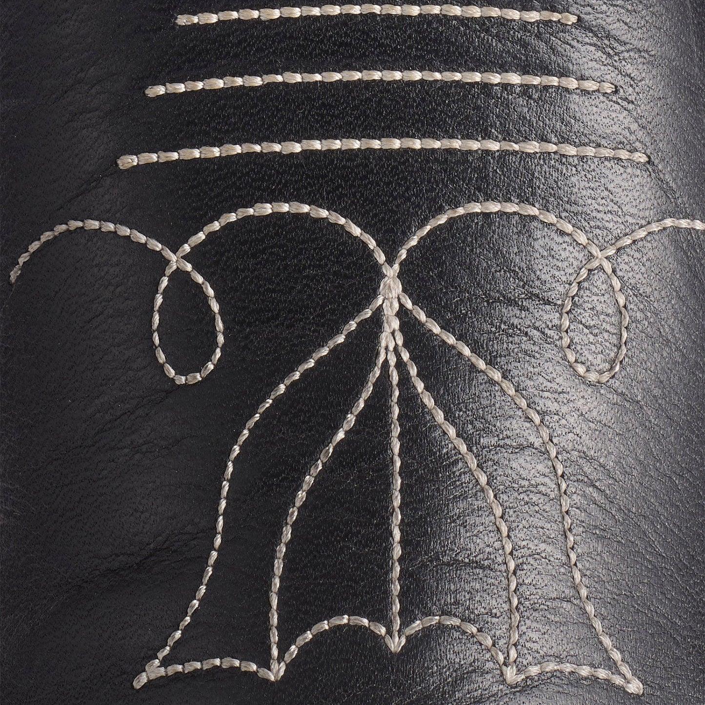 Black Snip-Toe Little Tulips Inlay And Running Stitch Mid Calf Cowgirl Boots