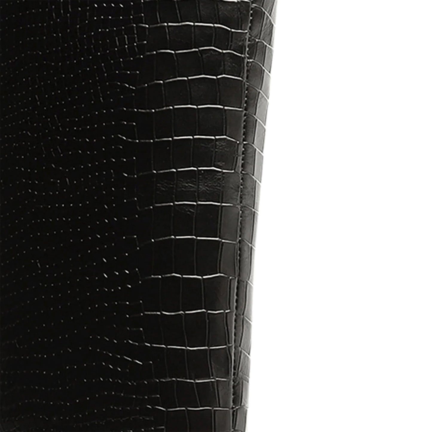 Black Crocodile Print Pointed-Toe Simple Wide Calf Knee High Stiletto Boots