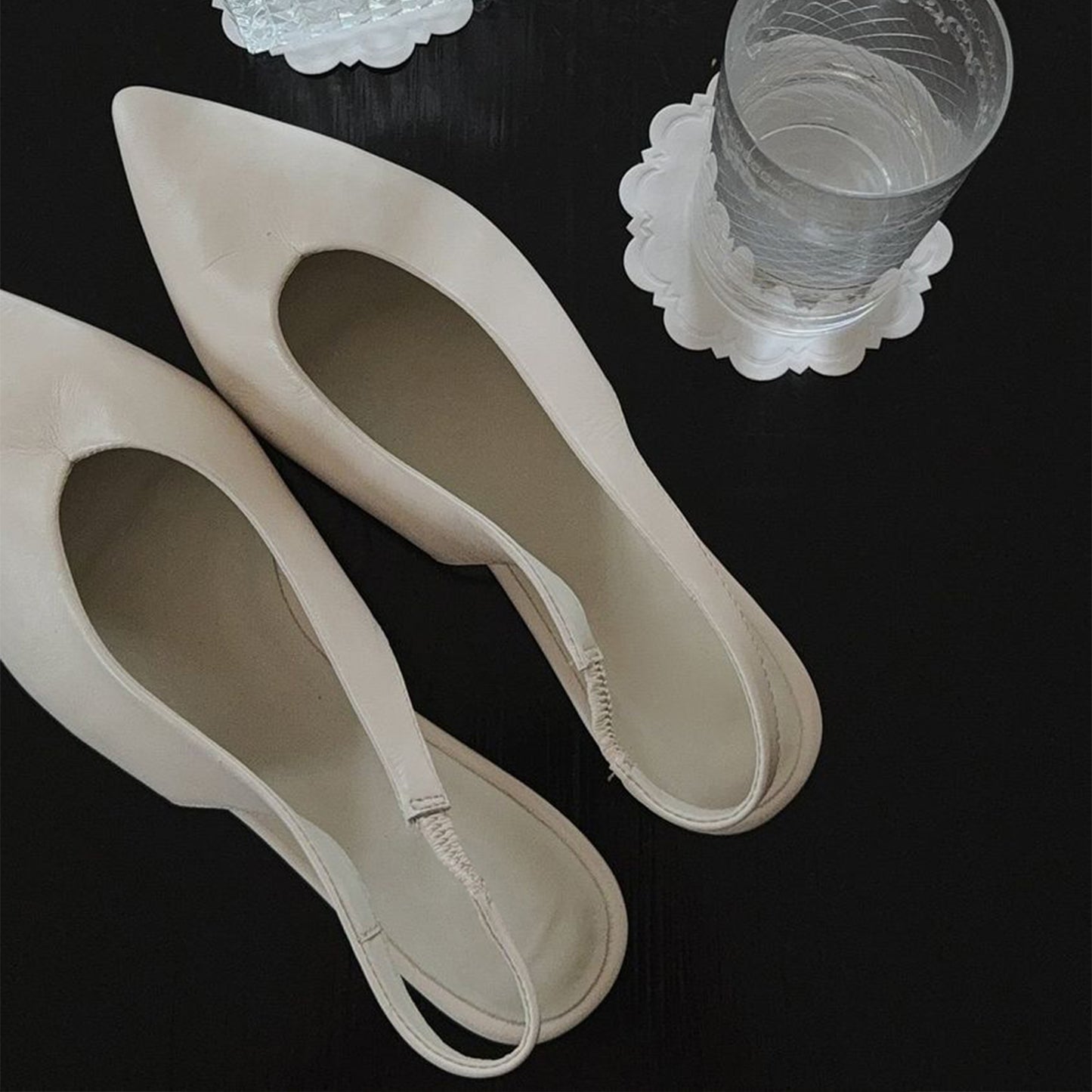 White Pointed-Toe Classic Slip-On Slingback Flats