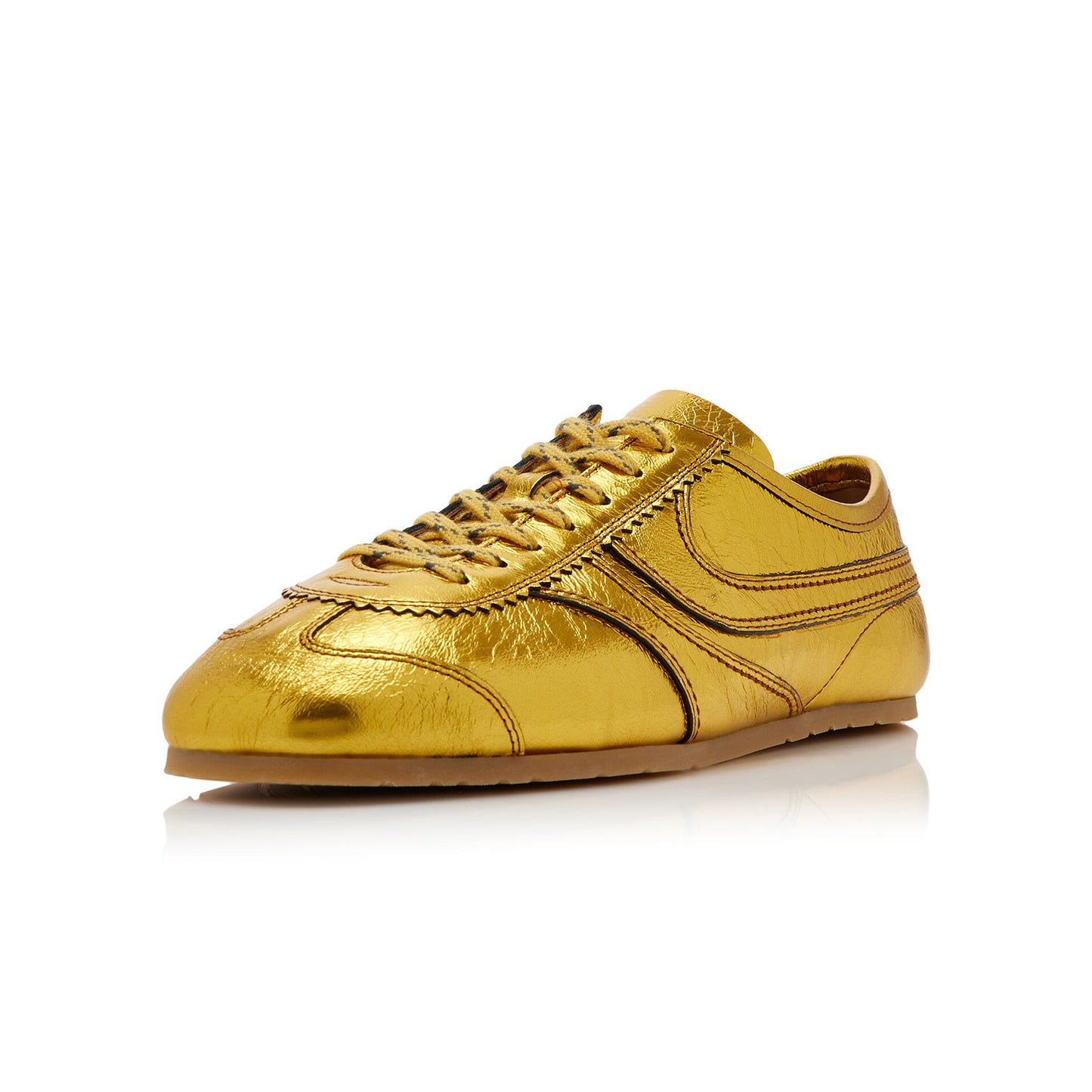 Metallic Gold Square-Toe Lace-Up Sneakers Flats