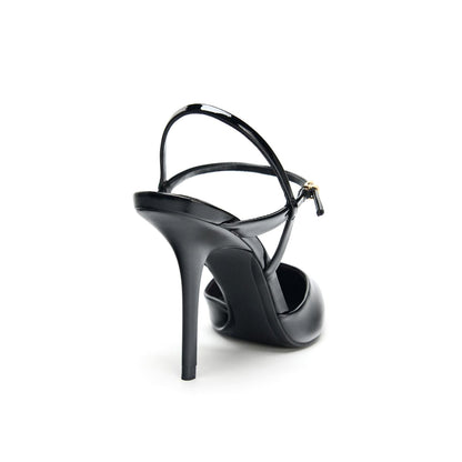 Patent Black Pointed-Toe Slingback Ankle Strap Stiletto High Heels