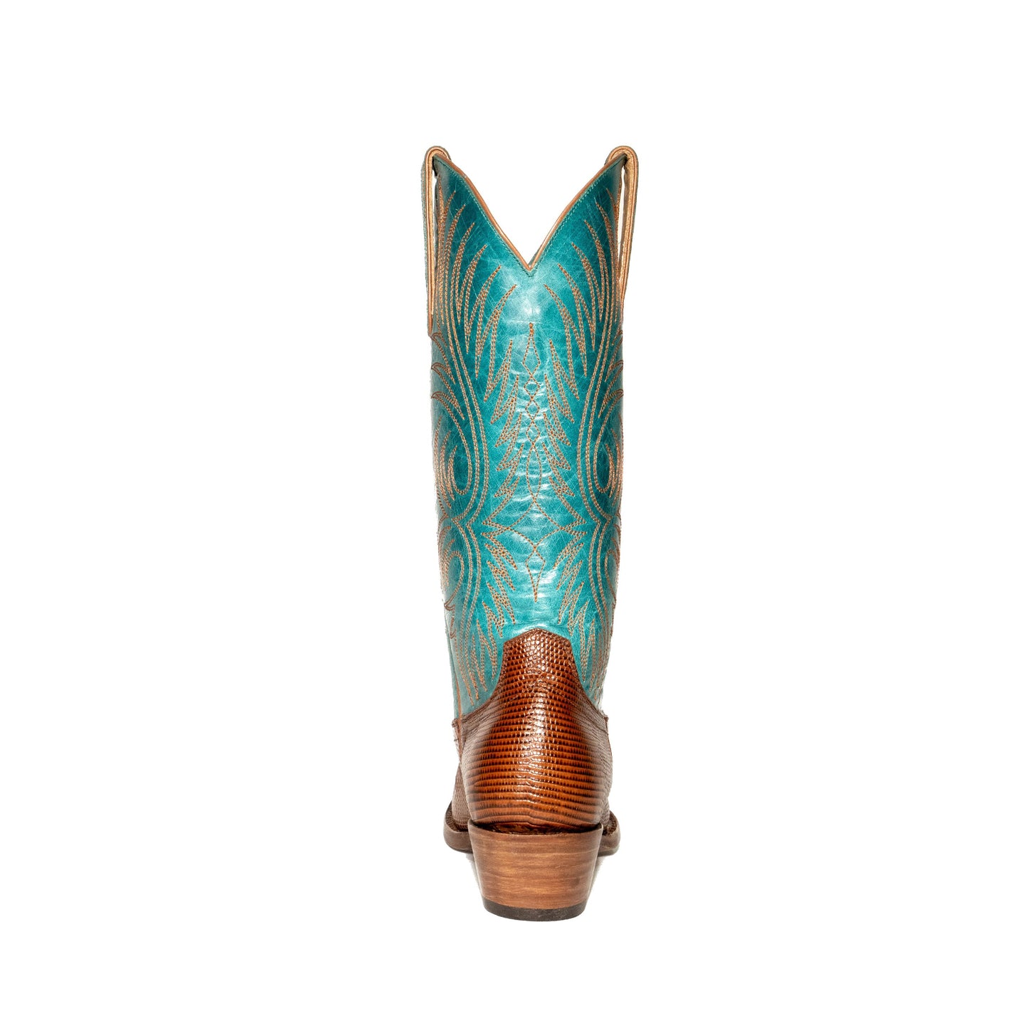 Contrast Turquoise And Cognac Lizard Print Snip-Toe Embroidery Mid Calf Cowgirl Boots