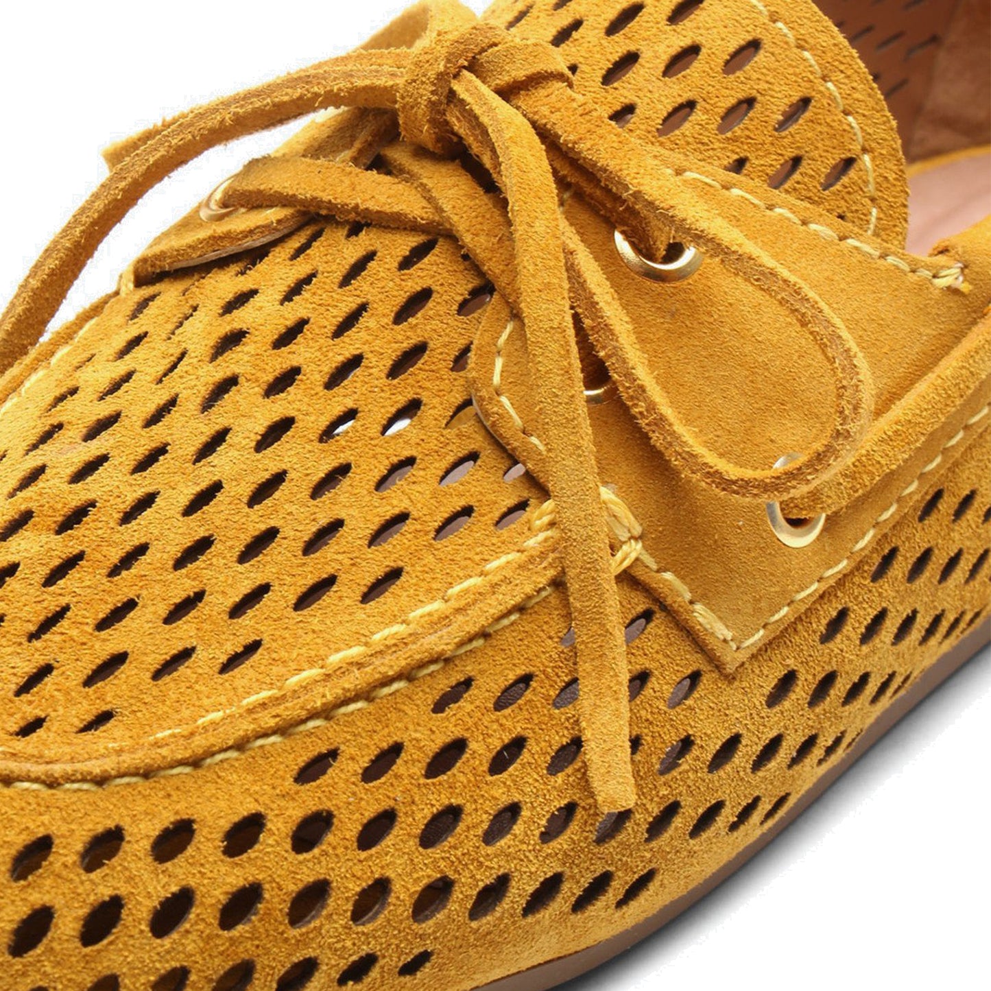 Yellow Faux Suede Round-Toe Little Cutout And Bow Chic Flats