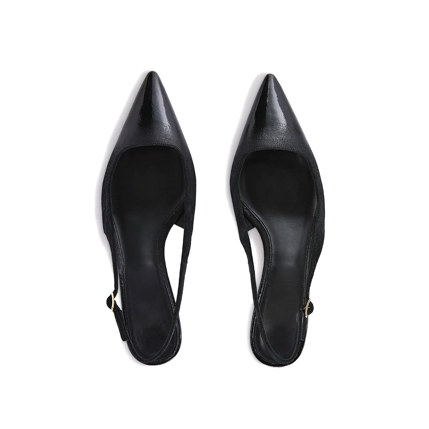 Black Pointed-Toe Simple Slingback Slip-On Kitten Heels