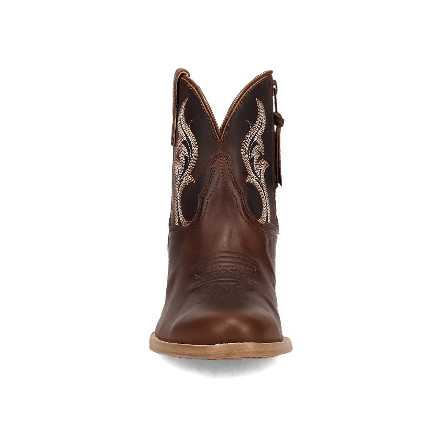 Dark Tan Round-Toe Grace Embroidery Full-Zip Ankle Cowgirl Boots