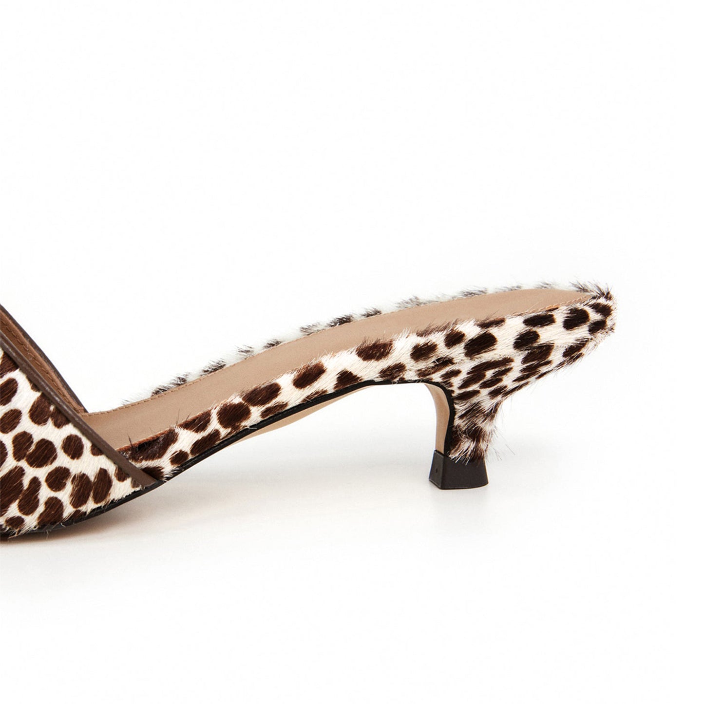 Cow Print Pointed-Toe Slip-On Backless Kitten Heels