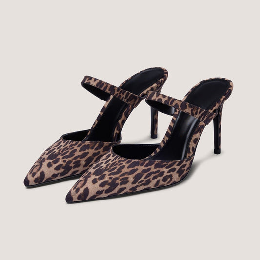 Leopard Pattern Faux Suede Pointed-Toe Middle Strap Slip-On High Heels