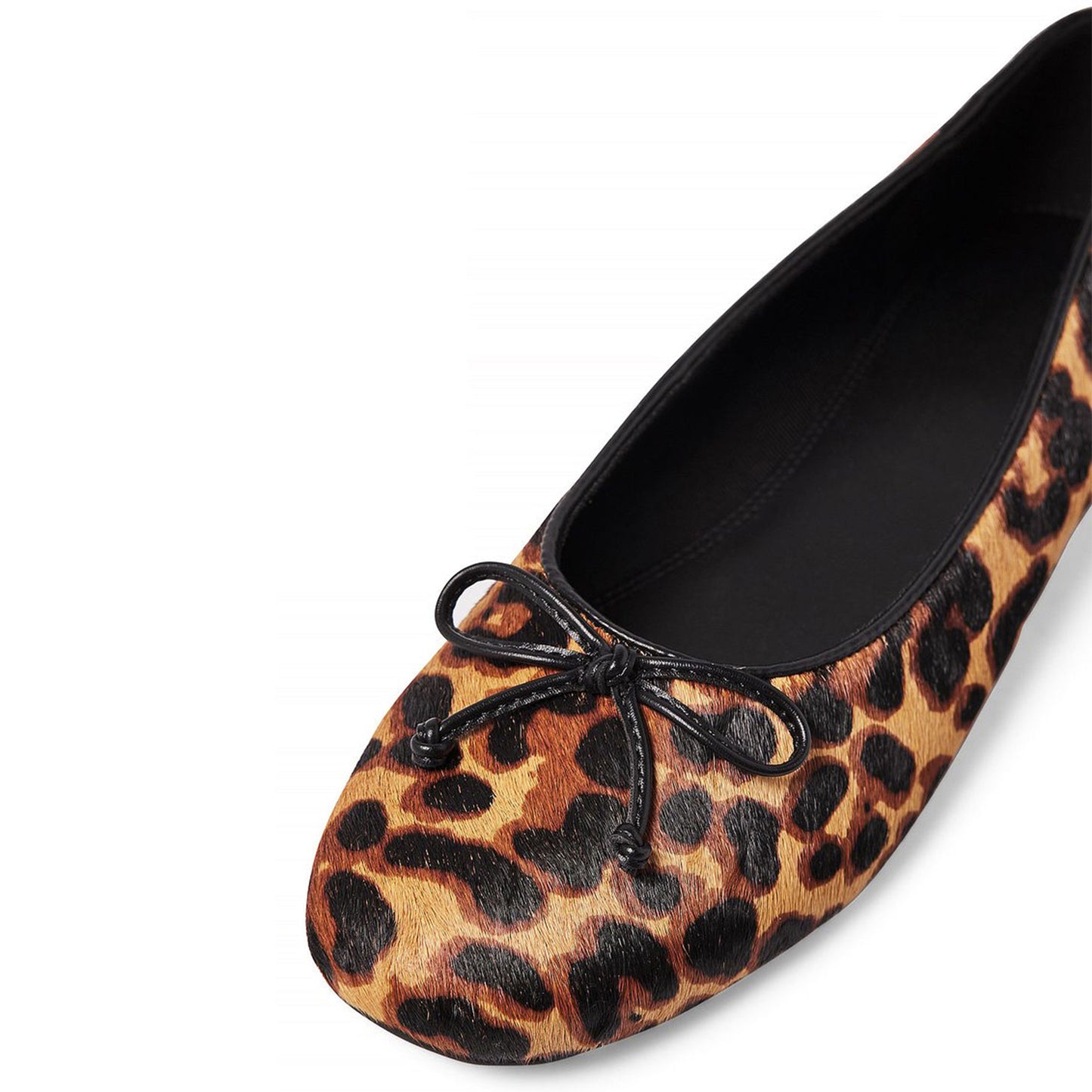 Leopard Pony Hair Vegan Leather Square-Toe Front Bow Detail Ballet Flats
