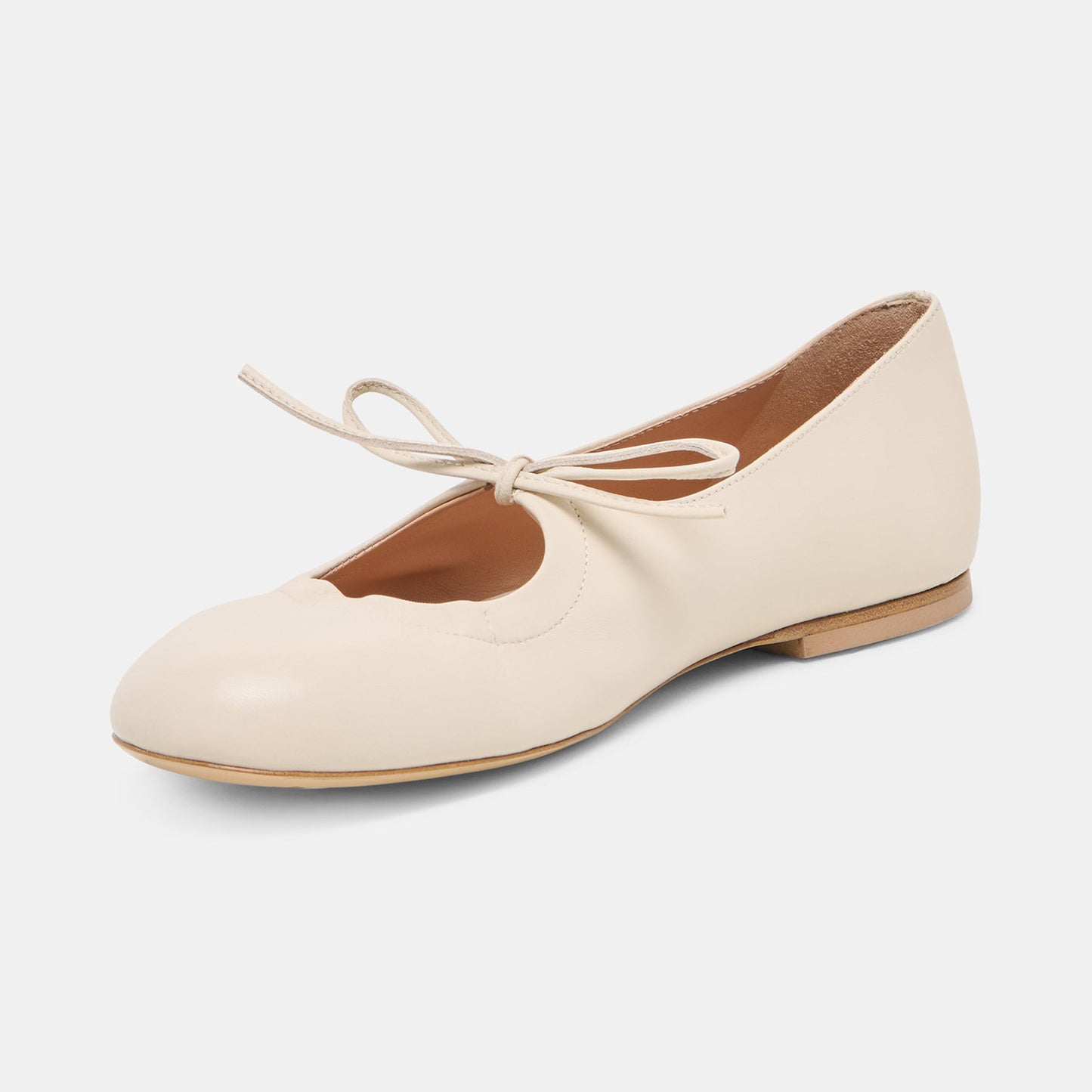 Ivory Round-Toe Middle Strap Slip-On Ballet Flats