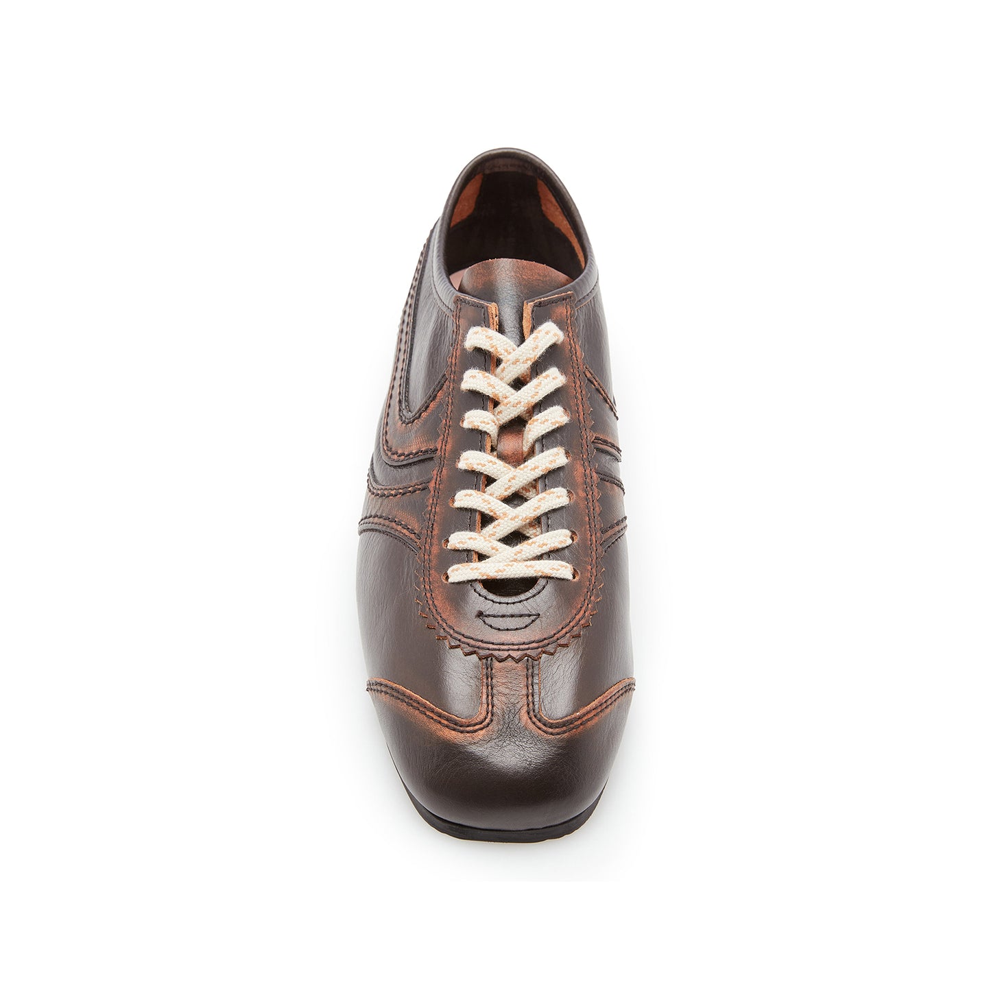 Brown Vegan Leather Square-Toe Lace-Up Sneakers Flats