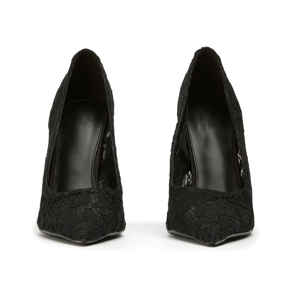Black Lace Mesh Pointed-Toe Slip-On High Heels Pumps