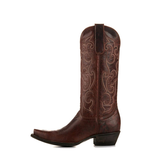 Brown Snip-Toe Delicate Embroidery Mid Calf Classic Cowgirl Boots