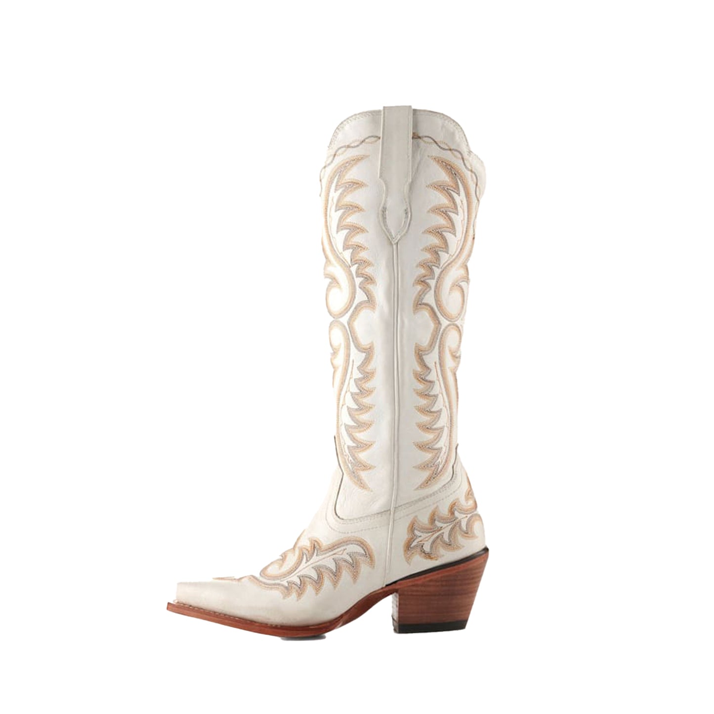Ivory Snip-Toe Chic Embroidery Half-Zip Knee High Cowgirl Boots
