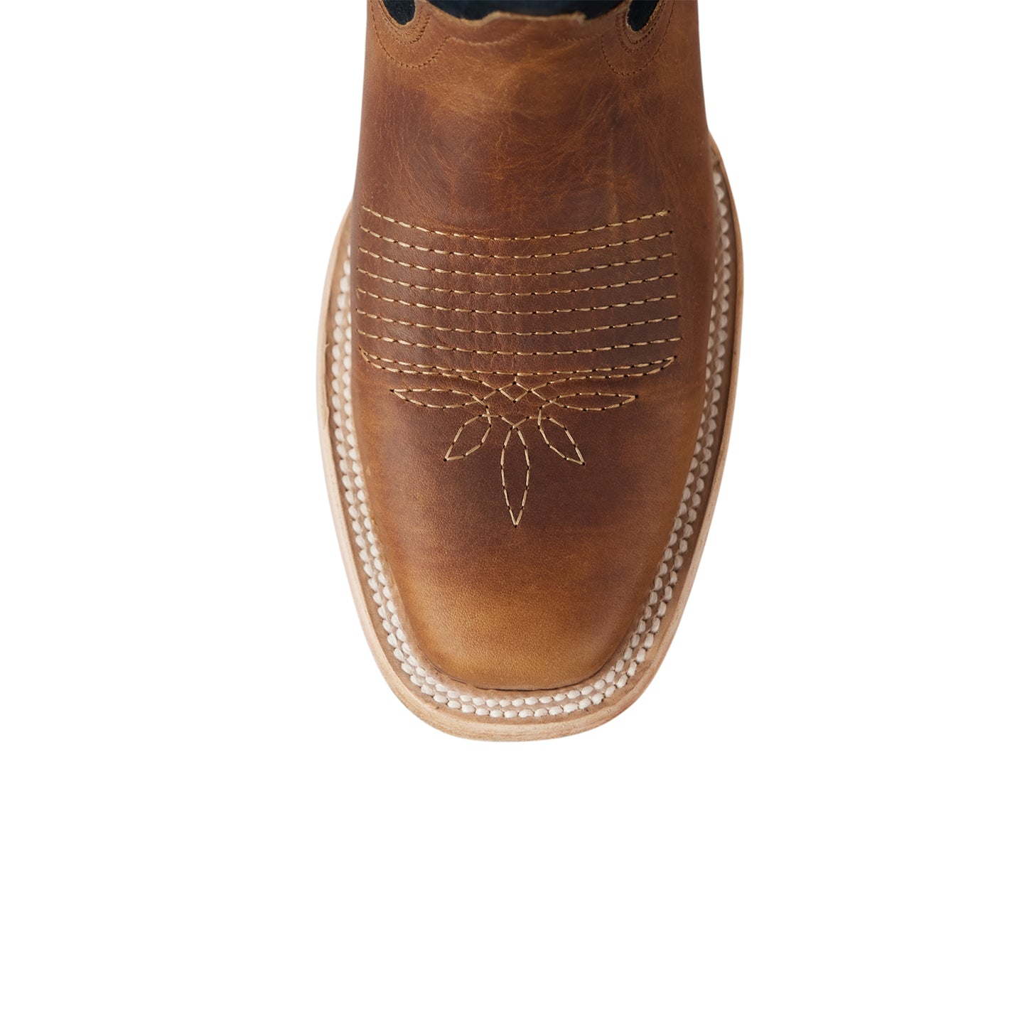 Contrast Navy And Brown Square-Toe Western Embroidery Mid Calf Cowgirl Boots