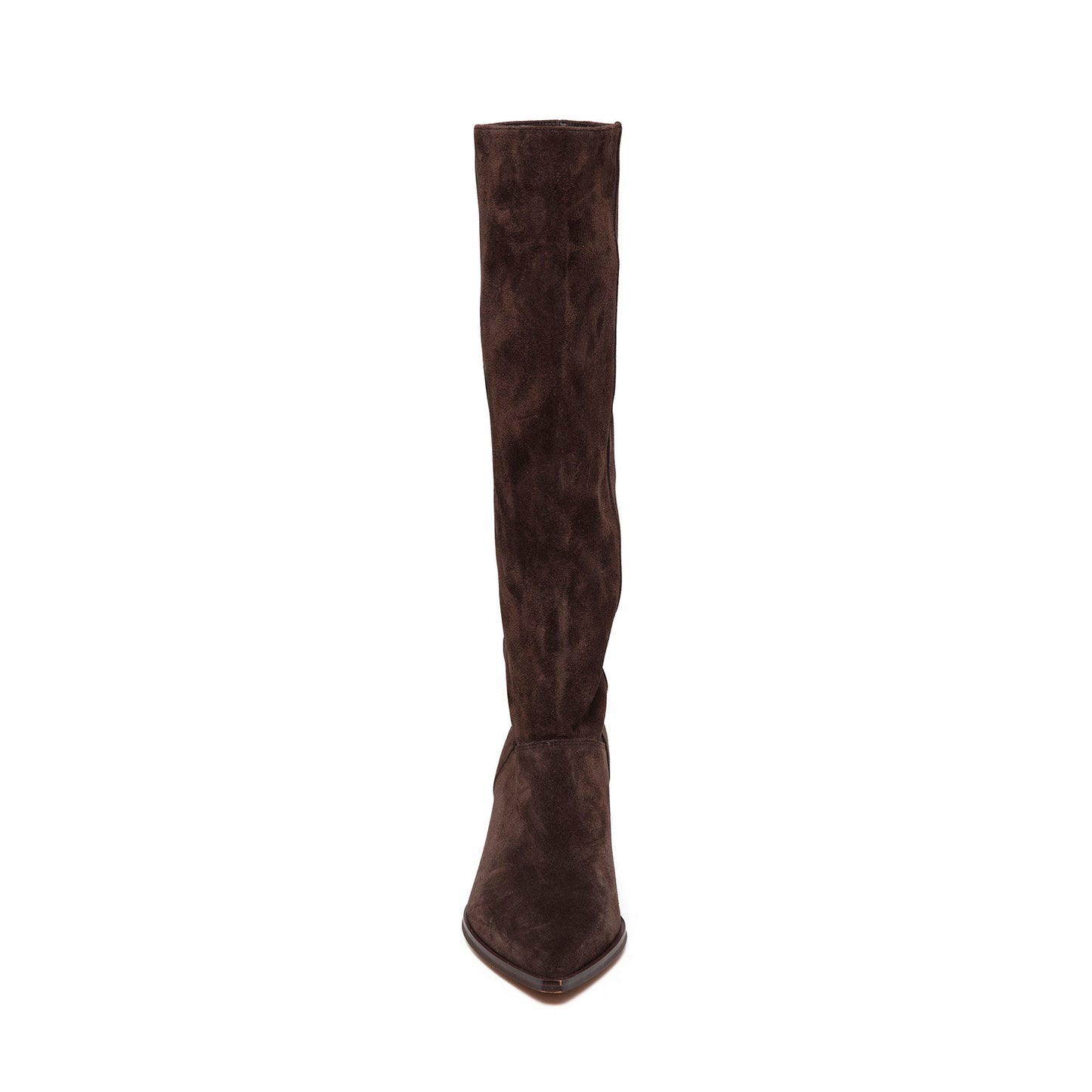 Brown Faux Suede Pointed-Toe Half-Zip Sleek Knee High Cowgirl Boots
