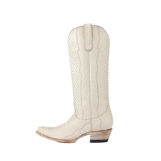 White Snakeskin Print Snip-Toe Classic Wide Calf Knee High Cowgirl Boots