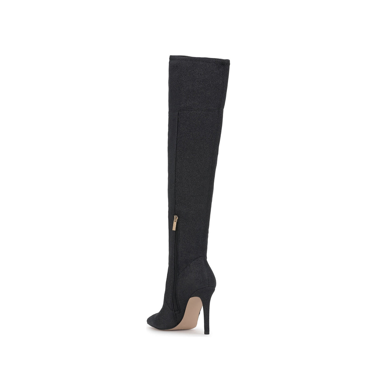 Black Glitter Pointed-Toe Half-Zip Over-The-Knee Stiletto Boots