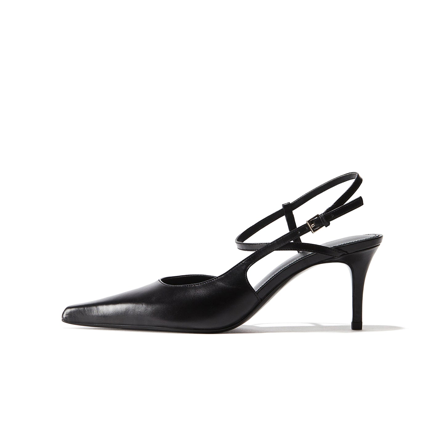 Black Pointed-Toe Slip-On Slingback Classic Kitten Heels