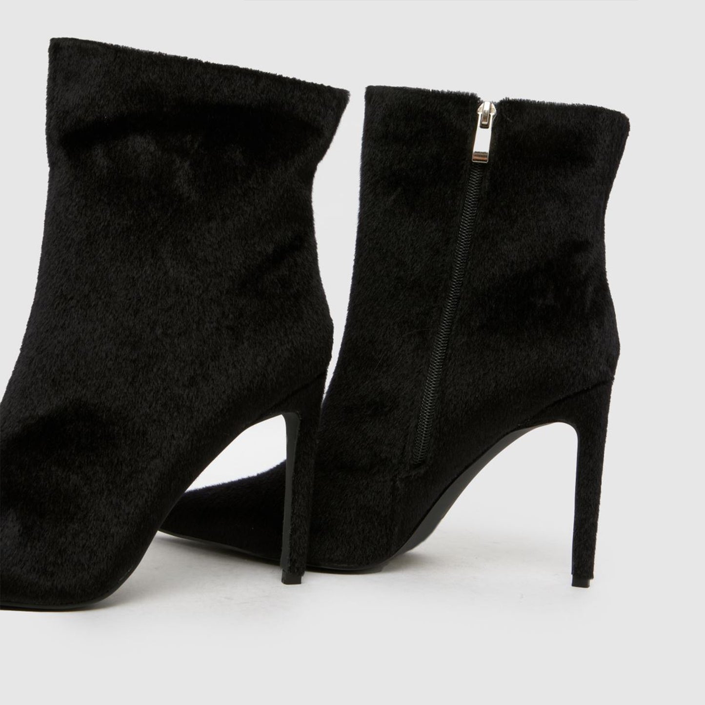 Black Pony Hair Pointed-Toe Full-Zip Ankle Stiletto Boots