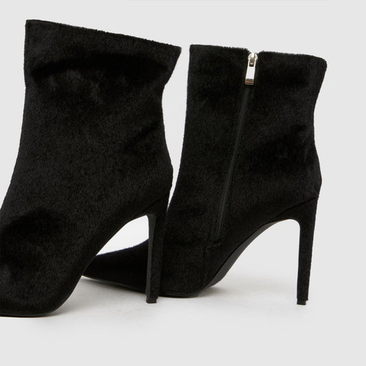 Black Pony Hair Pointed-Toe Full-Zip Ankle Stiletto Boots