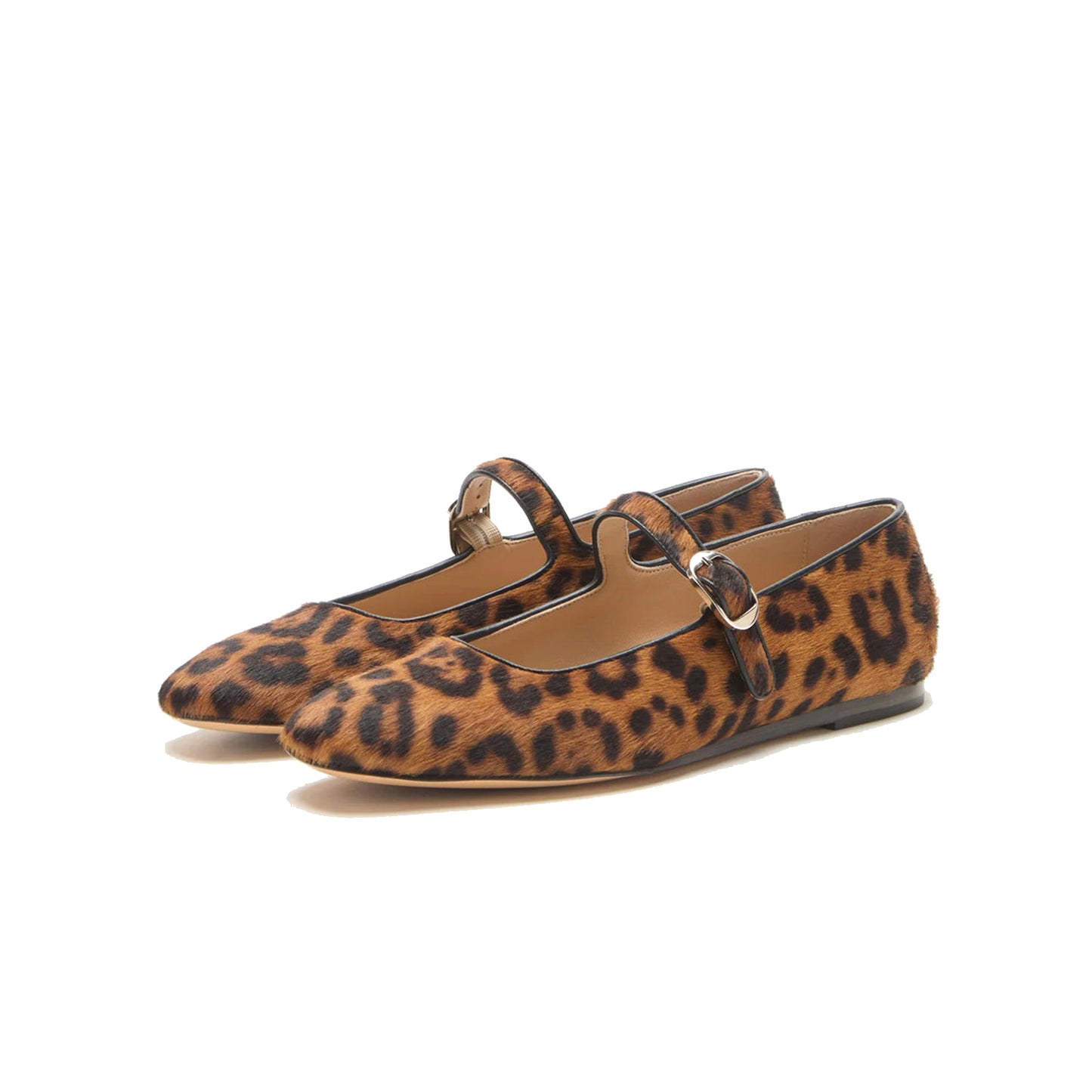 Leopard Print Square-Toe Mary Jane Slip-On Ballet Flats
