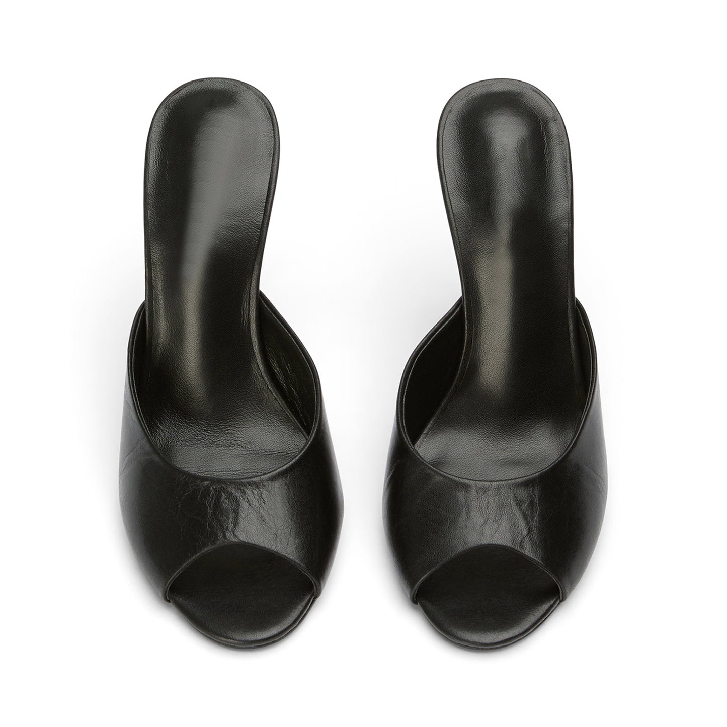 Black Peep Round-Toe Slip-On Backless Stiletto High Heels