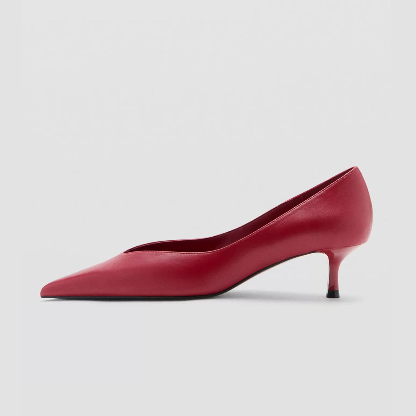 Red Pointed-Toe Slip-On Sleek Kitten Heels
