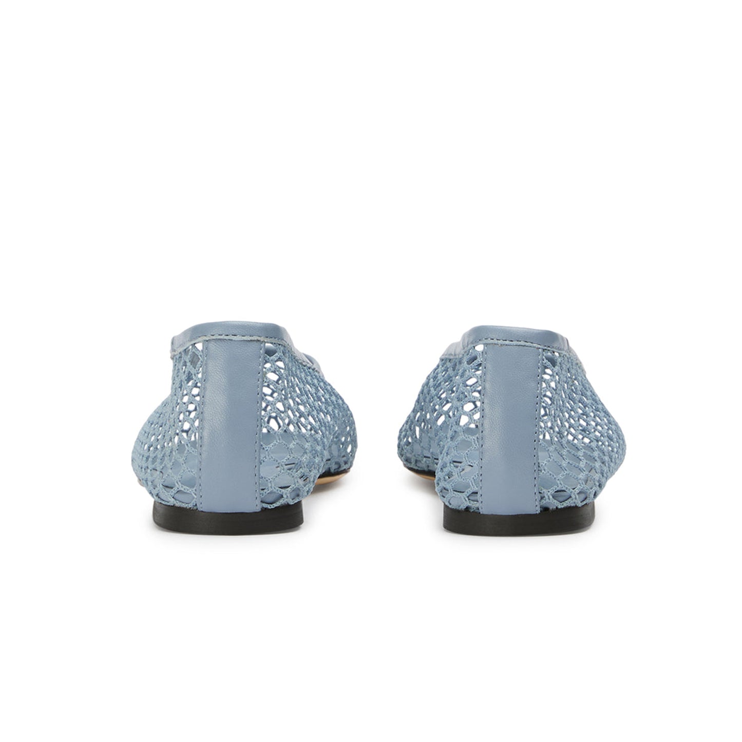 Blue Mesh Vegan Leather Square-Toe Ballet Flats